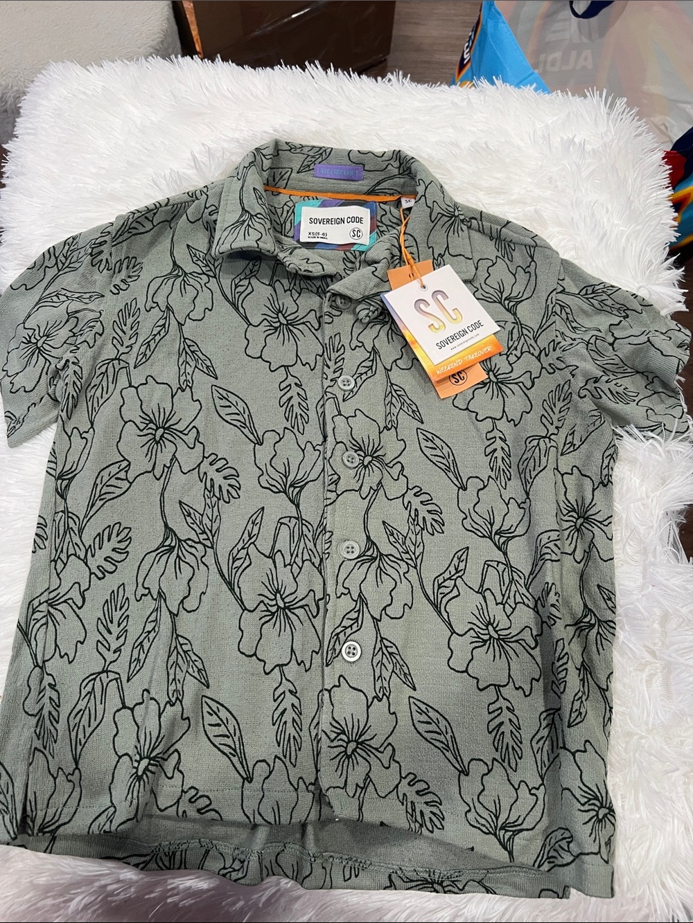 Sovereign Code Olive Green Floral Short Sleeve Button-Up Shirt